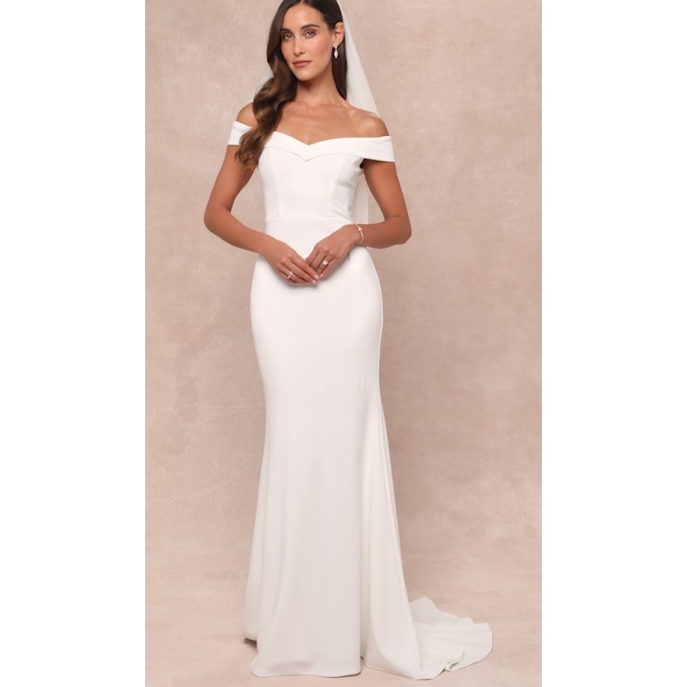 Lulus Arienne Off-the-Shoulder Maxi Dress White Large New With‎ Tags